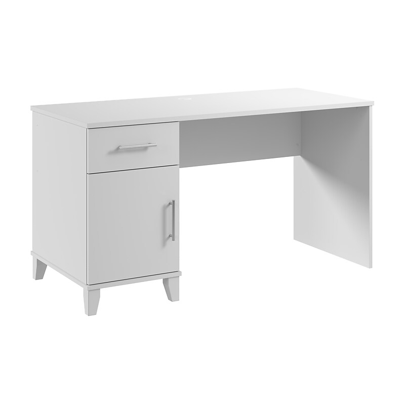 Bush Furniture Somerset 54"W Office Desk with Drawer and Storage Cabinet, White (WC81954) image 1