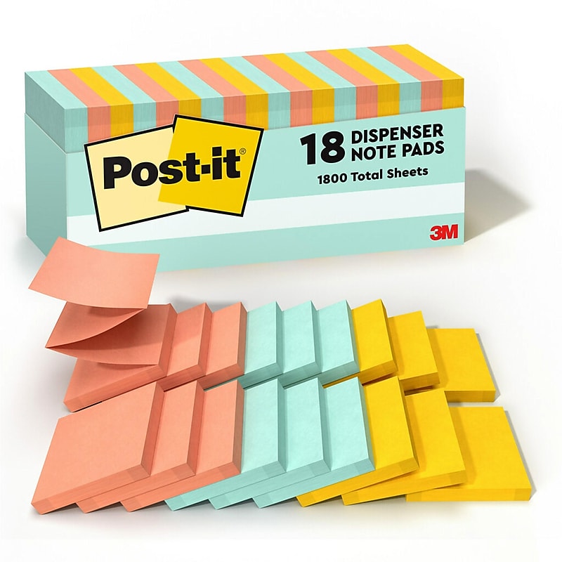 Post-it Pop-up Sticky Notes, 3" x 3", Beachside Café Collection, 100 Sheets/Pad, 18 Pads/Pack (MMMR33018APCP) image 1