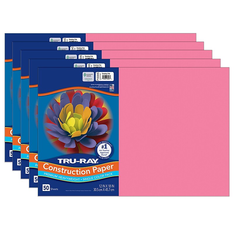 Tru-Ray 12" x 18" Construction Paper, Shocking Pink, 50 Sheets/Pack, 5 Packs/Bundle (PAC103045-5) image 1