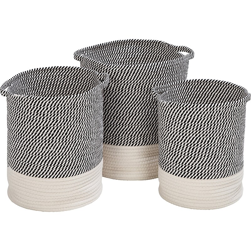 Honey-Can-Do Cotton Rope Nesting Baskets with Handles, Gray/White, 3/Set (STO-09536) image 1