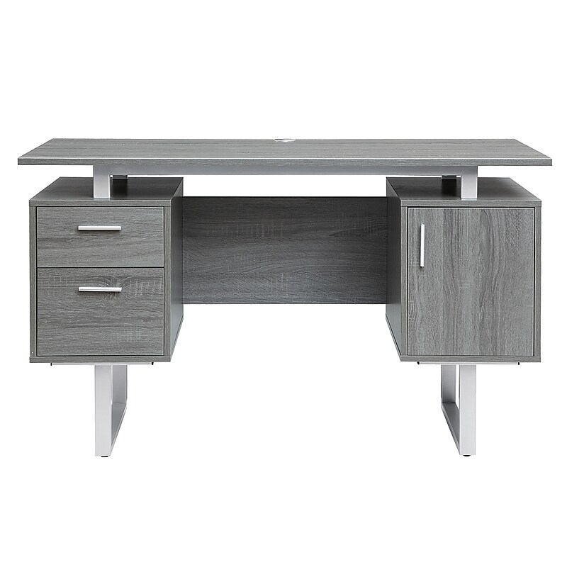 Techni Mobili 51.25"W Modern Office Desk with Storage, Gray (RTA-7002-GRY) image 1