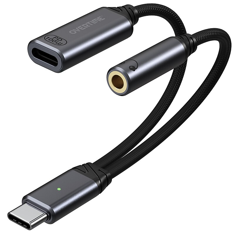Overtime USB-C to USB-C & 3.5mm Audio and 100W Charging Splitter Adapter, Black (OADCTC35BK) image 1