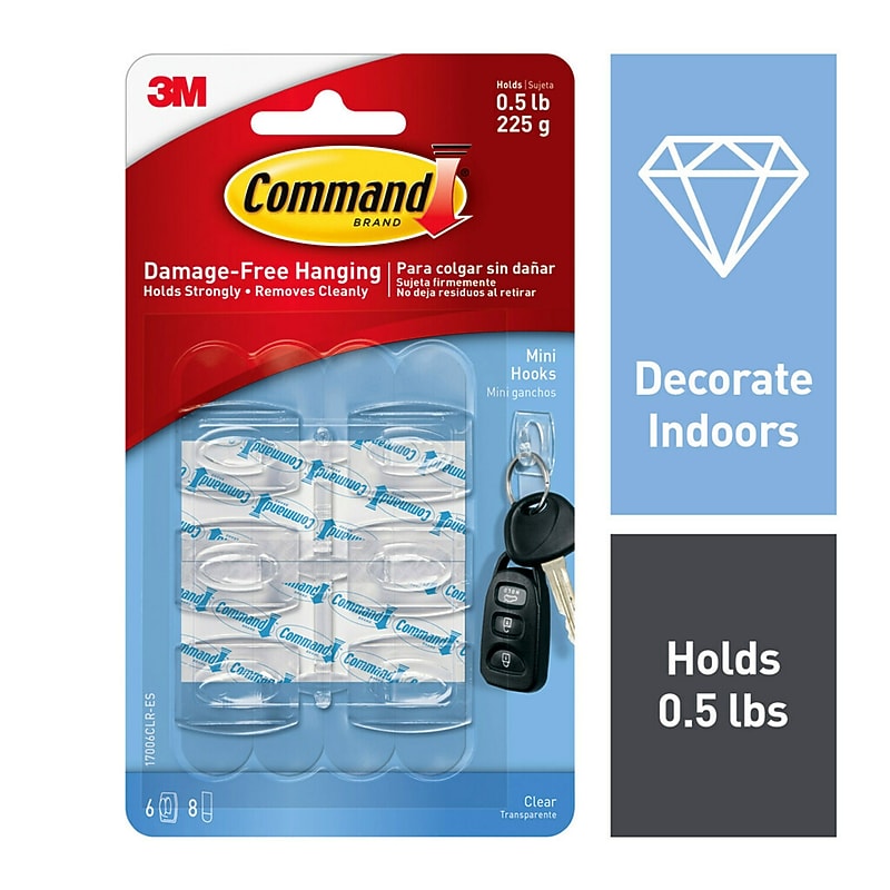 Command Mini Hooks, 0.5 lb., Clear, 6/Pack (17006CLR-ES) image 1