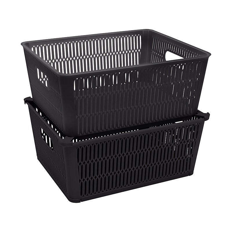 Simplify Slide to Stack Storage Tote, Plastic, Black, 2/Pack (25930-BLK-ST) image 1