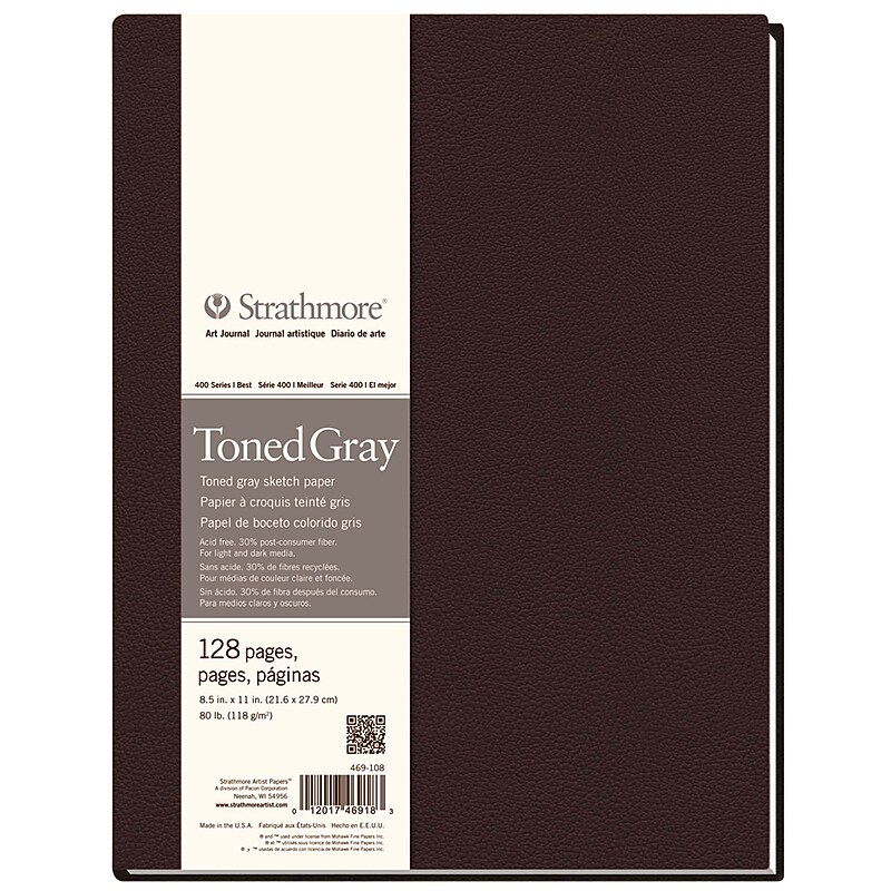 Strathmore 400 Series 8.5" x 11" Smyth-Sewn Bound Toned Gray Art Journal Sketch Paper, 128 Sheets/Pad (STTP469108) image 1