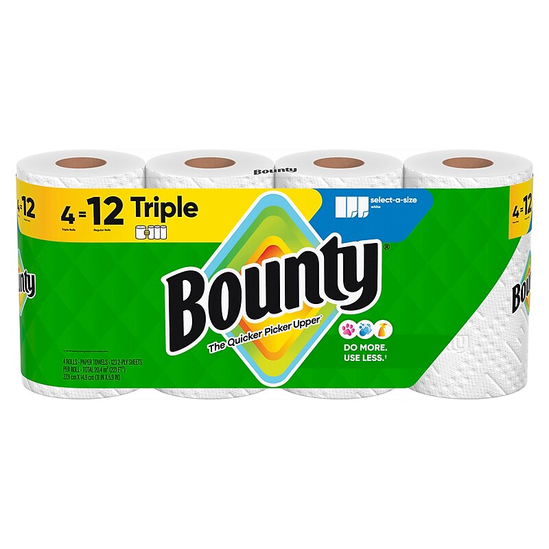 Bounty Select-A-Size Triple Roll Paper Towels, 2-Ply, 123 Sheets/Roll, 4 Rolls/Pack (06134) image 1