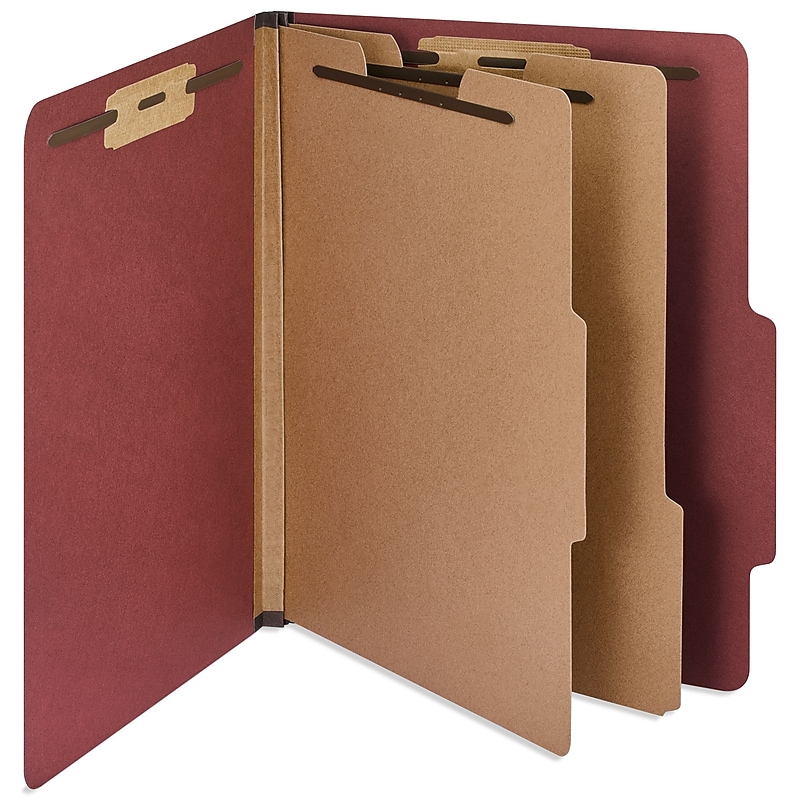 Staples 60% Recycled Heavy Duty Pressboard Classification Folder, 2-Dividers, 2" Expansion, Letter Size, Red, 10/Box (ST62560) image 1