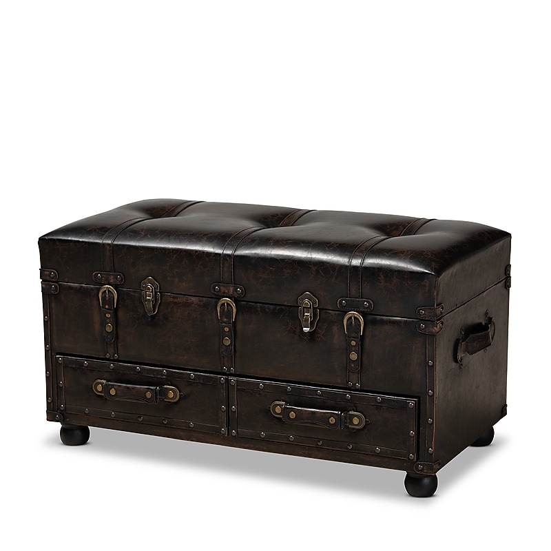 Baxton Studio Callum Faux Leather Storage Ottoman, Dark Brown/Black (162-10517-HiT) image 1