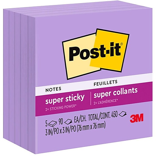 Post-it Super Sticky Notes 654-5SSCG, 3 in x 3 in (76 mm x 76 mm), Concord