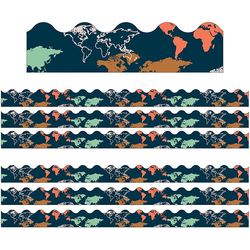 Carson Dellosa Education Scalloped Border, 3"x 3', Let's Explore World Map, 6/Bundle (CD-108481-6) image 1