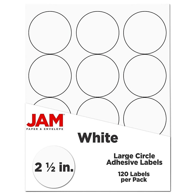 JAM Paper Laser/Inkjet Round Shipping Labels, 2.5" Dia, White, 120/Pack (2147615066) image 1