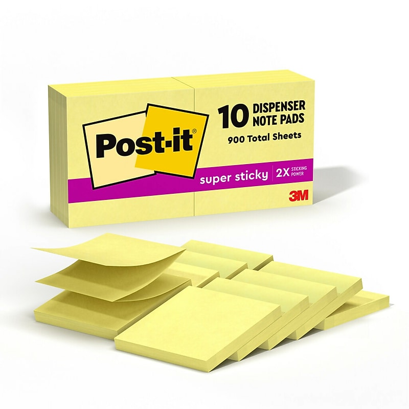 Post-it Super Sticky Pop-Up Notes, 3" x 3" Canary Yellow, 90 Sheets/Pad, 10 Pads/Pack (R330-10SSCY) image 1
