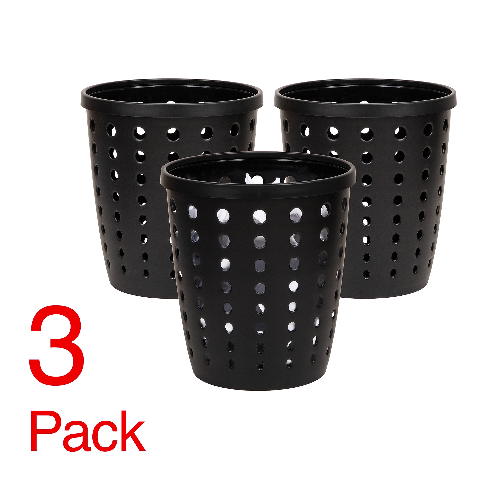 Staples Plastic Trash Can, 2.8 Gallon, Black, 3/Pack (ST63906) Sansujyuku sansujyuku.com