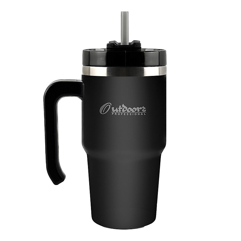 Outdoors Professional Stainless Steel Double-Walled  Tumbler with Straw, 20 oz., Black (OUTD6069) image 1
