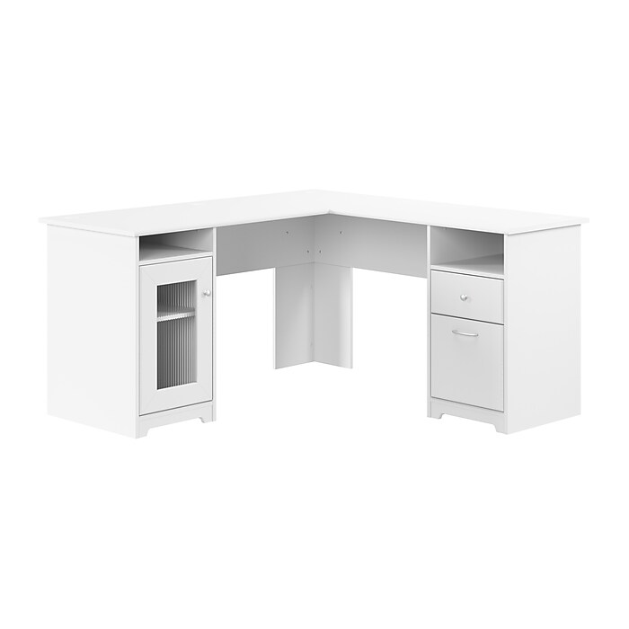 Bush Home Cabot 60W L Shaped Computer Desk with Storage, White