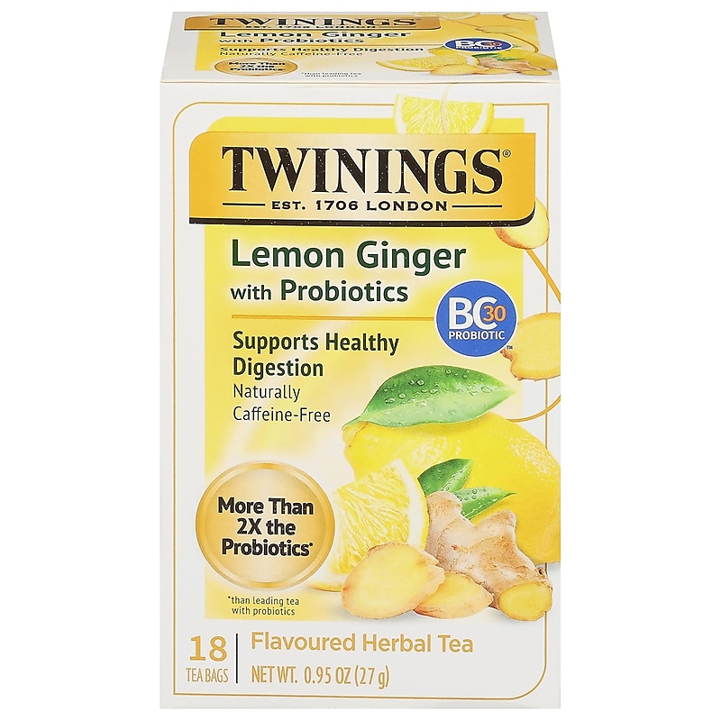 Twinings Probiotics Lemon and Ginger Herbal Tea Bags, 18/Box (F16483) image 1