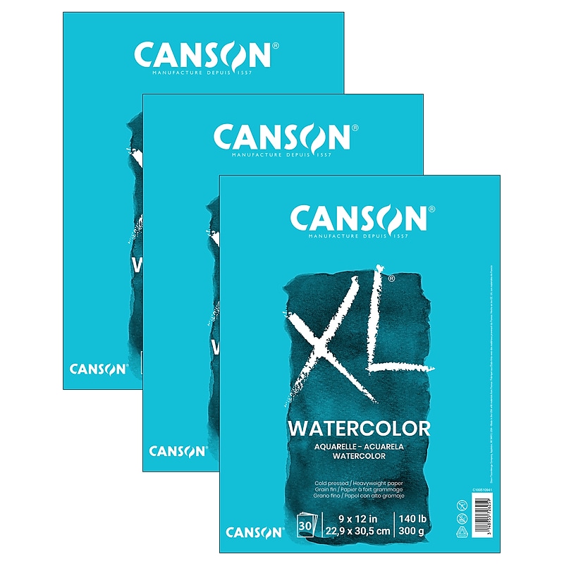 Canson XL Series 9" x 12" Watercolor Sketch Pad, 30 Sheets/Pad, 3/Bundle (MCXC10051094103-3) image 1
