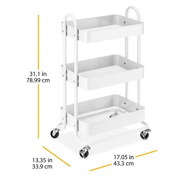 Whitmor 3-Shelf Metal Mobile Kitchen Cart with Lockable Wheels