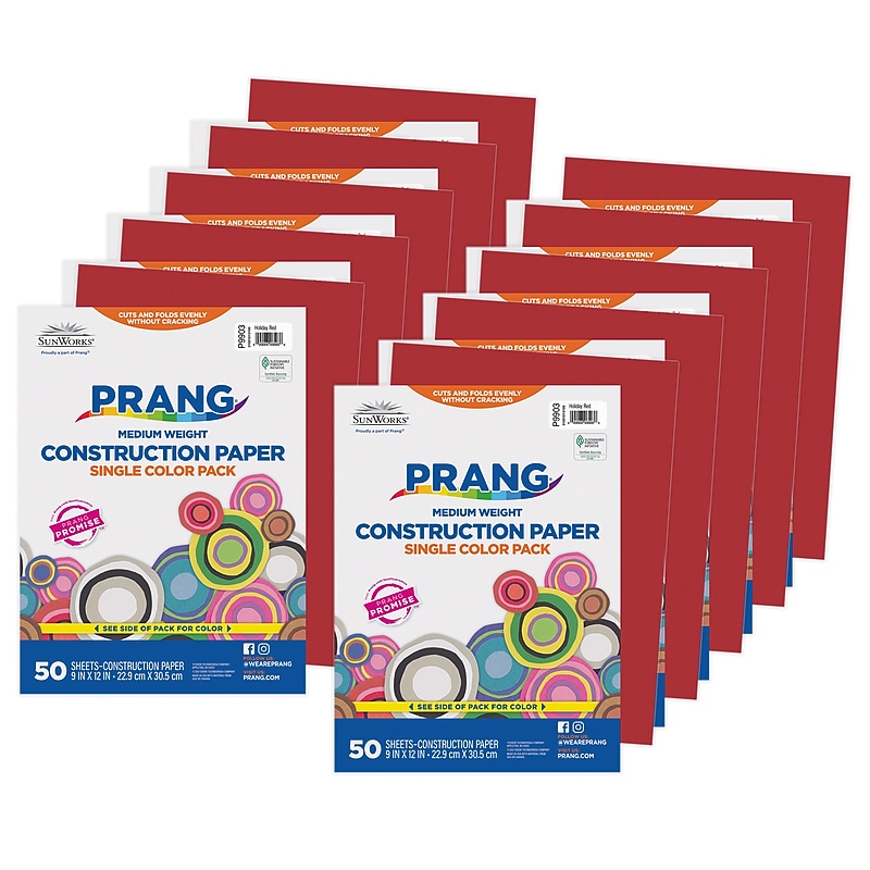 Prang 9" x 12" Construction Paper, Holiday Red, 50 Sheets/Pack, 10 Packs/Bundle (PAC9903-10) image 1