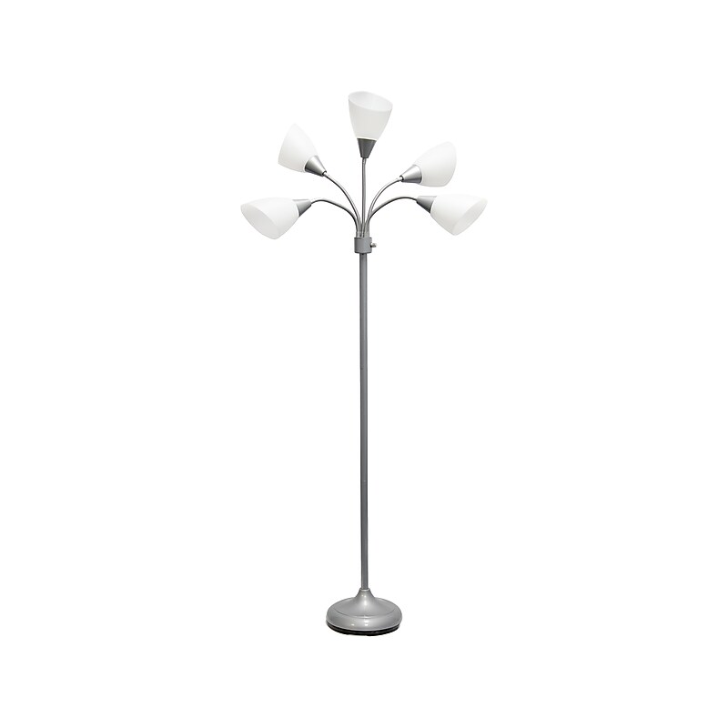 Simple Designs 67" Silver Metal Floor Lamp with 5 Adjustable Cone Shades (LF2006-SVW) image 1