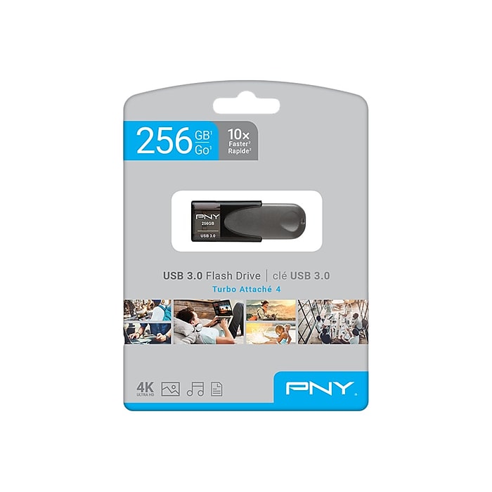 PNY Turbo Attache 4 256GB USB 3.0 Type A Flash Drive, Black