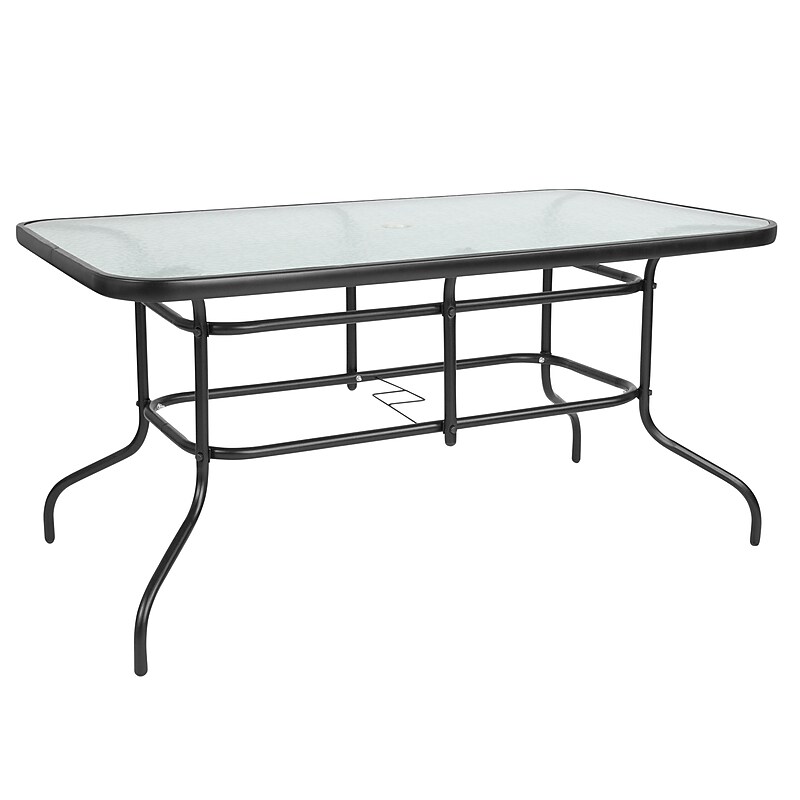 Flash Furniture Tory Rectangular Tempered Glass and Metal Table with Umbrella Hole (TLH089) image 1