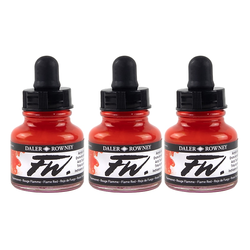 Daler-Rowney FW Acrylic Ink, Flame Red, 29.5ml, 3/Bundle (DRW160029517-3) image 1