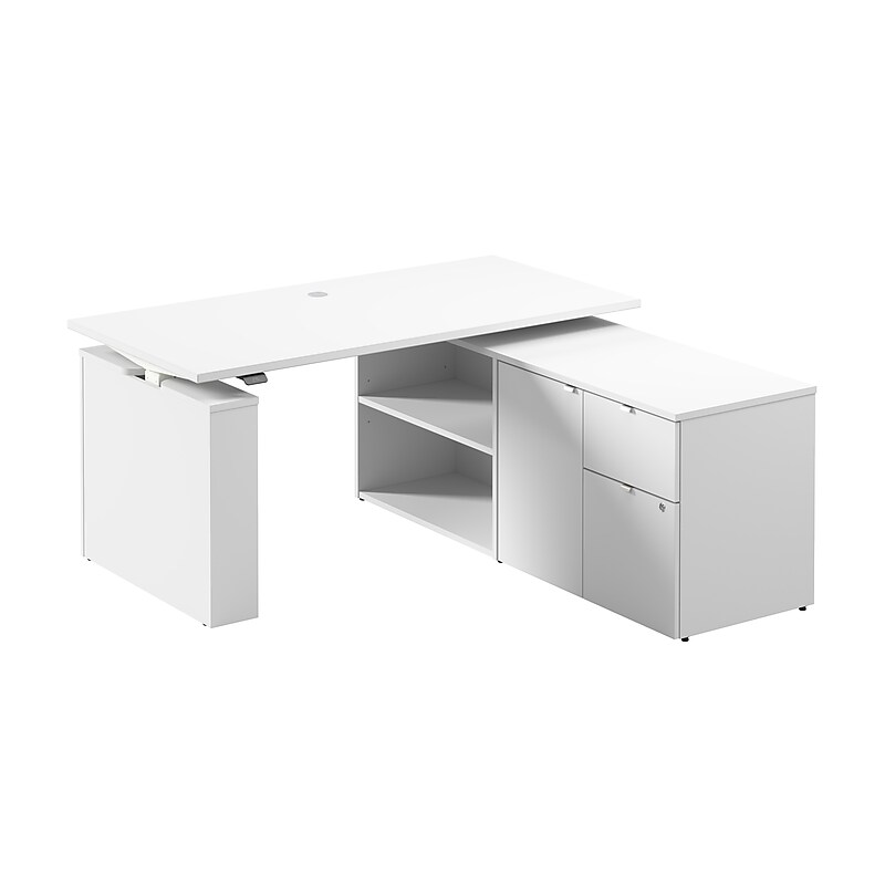 Bush Business Furniture Stratus 60"W Electric Adjustable Standing Desk with Storage, White (SUT019WH) image 1