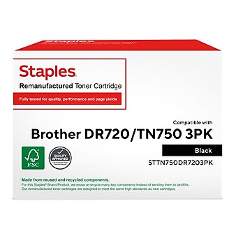 Staples Remanufactured Black High Yield Toner Cartridge & Drum Unit Bundle Replacement for Brother (TRTN750/STTN750), 3/Pack