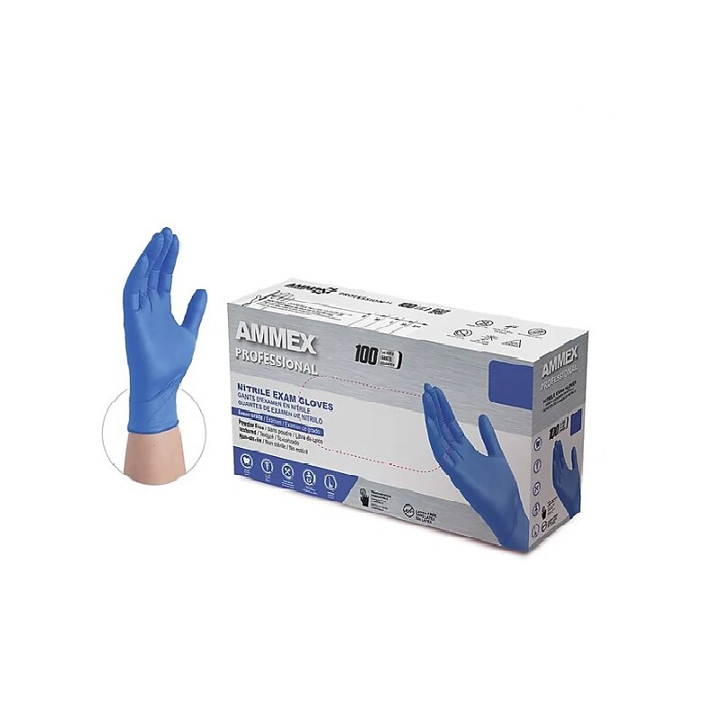 Ammex Professional ACNPF Nitrile Exam Gloves, Powder and Latex Free, Blue, Large, 100/Box (ACNPF46100) image 1