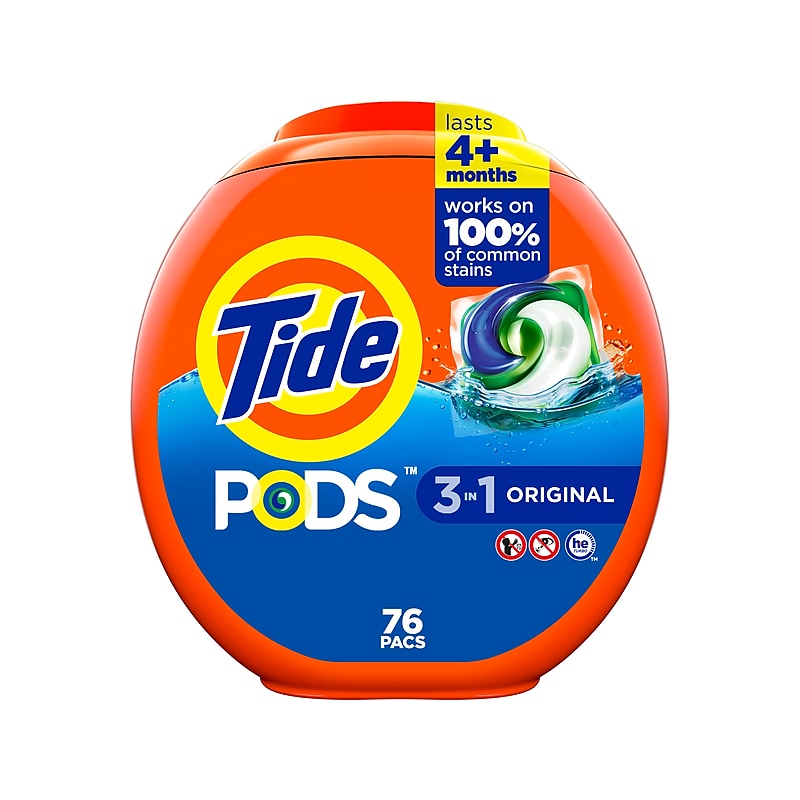 Tide PODS HE Laundry Detergent Capsules, Coldwater Clean Original Scent, 66 oz., 76 Capsules/Pack, 4 Packs/Carton (09165CT) image 1