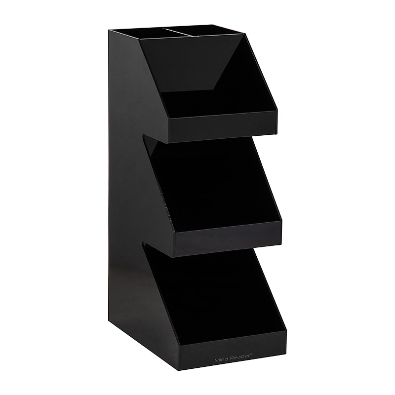 Mind Reader 5-Compartment Coffee, Tea, Utensil and Condiment Countertop Organizer, Black (3TCORG-BLK) image 1