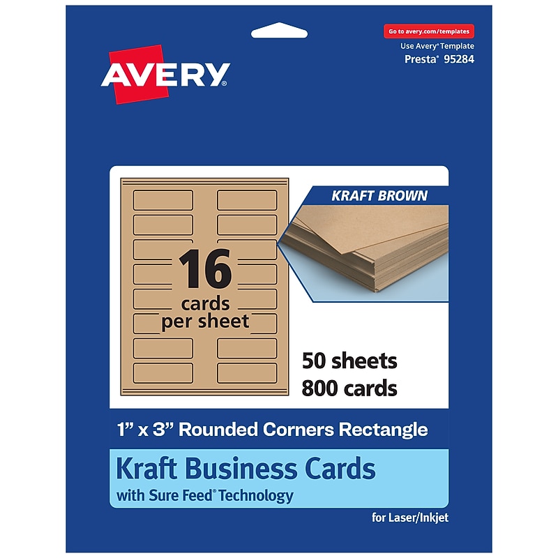 Avery Business Cards, 1" x 3", Matte Kraft Brown, 800/Box (95284) image 1