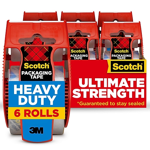 Scotch 3850 Heavy-Duty Packaging Tape with Dispenser, 1.5 Core, 1.88 x 66.66 ft, Clear, 6/Pack (MMM1426)