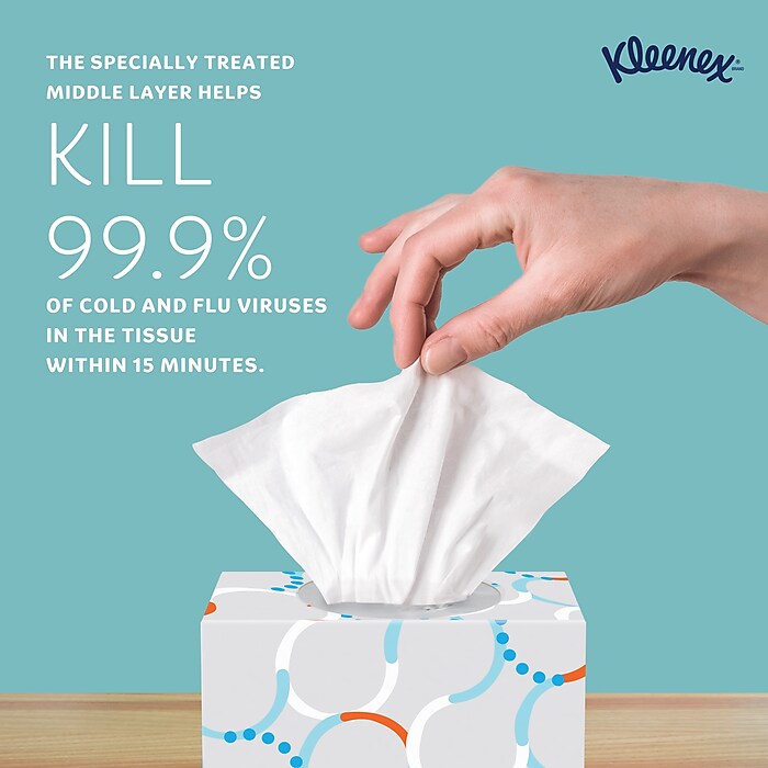 Kleenex Professional Anti-Viral Facial Tissue, 3-ply, White, 55