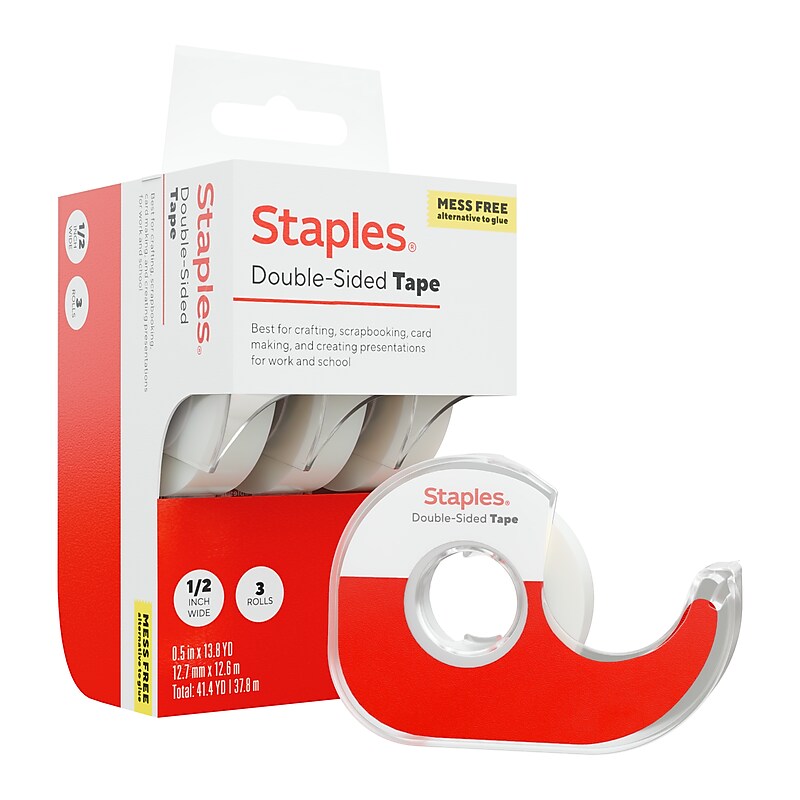 Staples Double-Sided Tape with Dispenser, 1/2" x 13.8 yds., 3/Pack (ST62848) image 1