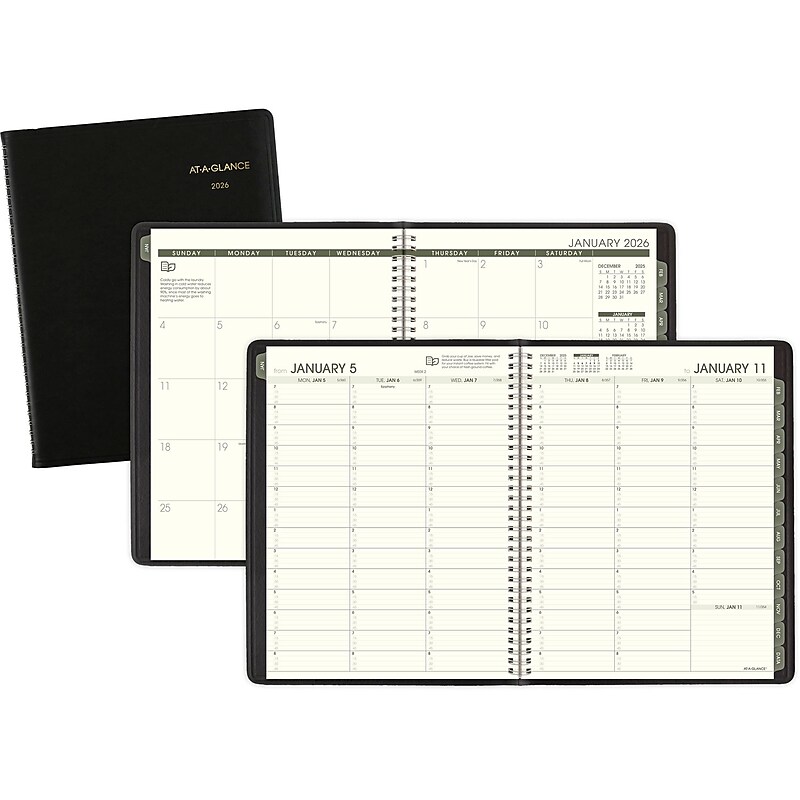 2026 AT-A-GLANCE Recycled 8.25" x 11" Weekly & Monthly Appointment Book Planner, Faux Leather Cover, Black (70-950G-05-26) image 1