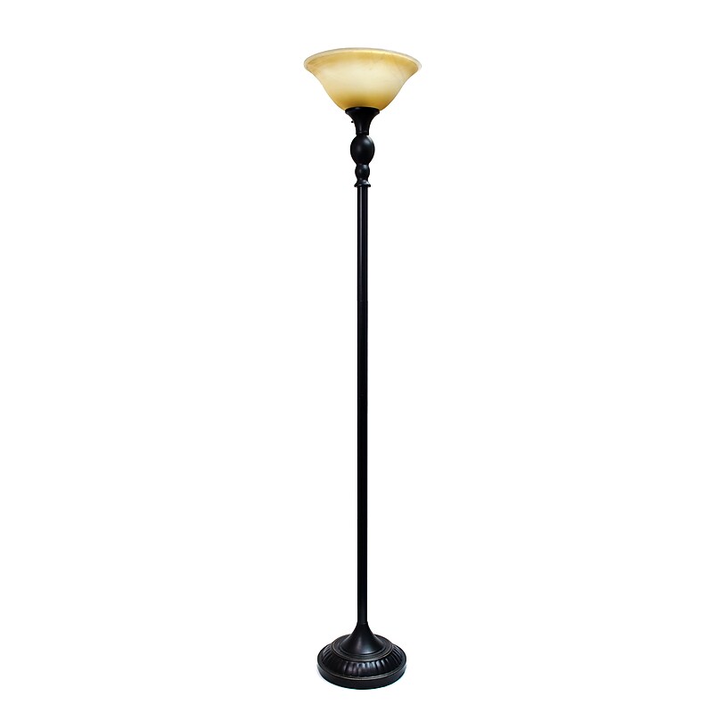 Elegant Designs 71" 1 Light Torchiere Floor Lamp with Marbelized Amber Glass Shade, Restoration Bronze (LF2001-RBZ) image 1