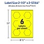Avery Hexagon Laser/Inkjet Multipurpose Labels, 2-1/2" x 2-57/64", Neon Yellow (480/Box)~#|#~2216F057-2A15-469D-82360AA4FE0D21DE_sc7