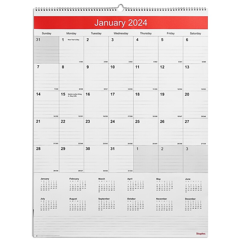 2024 Staples 22" x 29" Wall Calendar, White/Red (ST53914-24) image 1