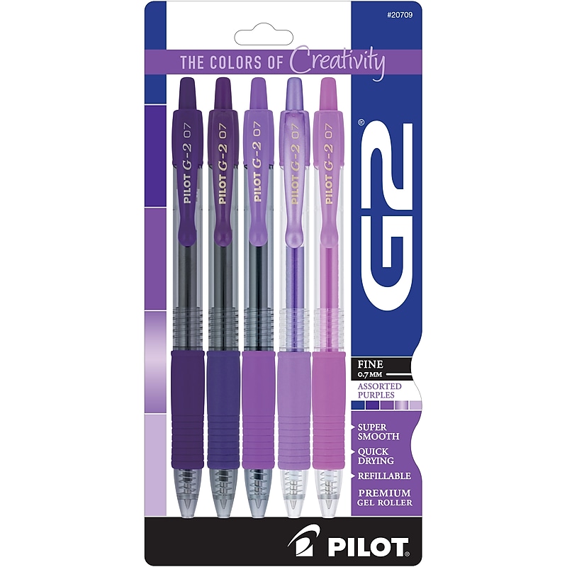 Pilot G2 Purples Retractable Gel Pen, Fine Point, 0.7mm, Assorted Ink, 5/Pack (XPO32001) image 1