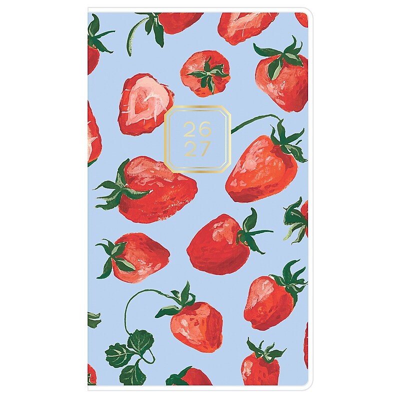 2026 Blue Sky Strawberry 3.625" x 6.125" Monthly Planner, Plastic Cover, Blue/Red (154855) image 1