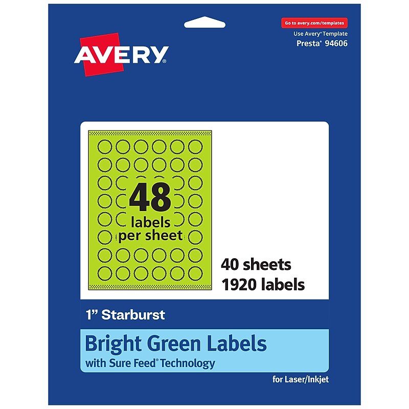 Avery Burst Multipurpose Labels, 1", Bright Green, 1920/Pack (94606) image 1