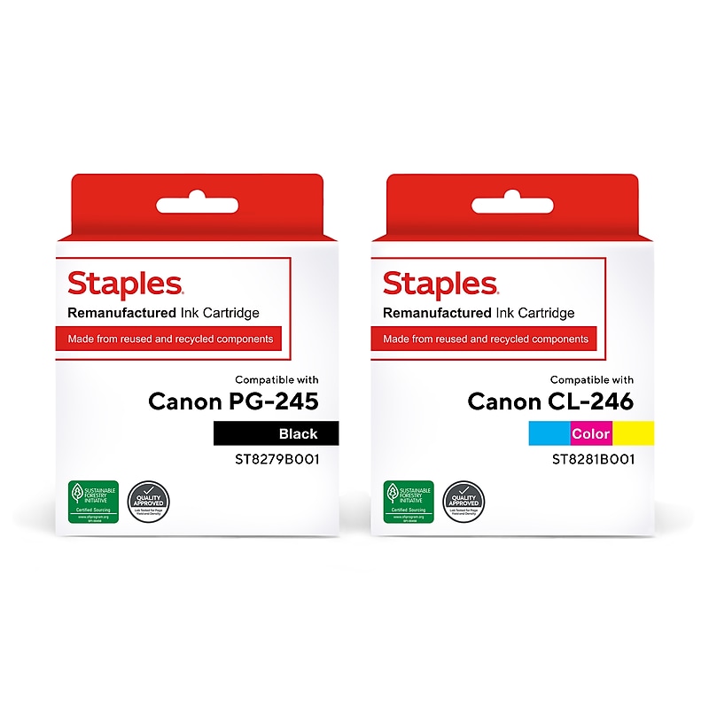Staples Remanufactured Black High Yield and Tricolor Standard Yield Ink Replacement for Canon 245XL/246, 2/Pack image 1
