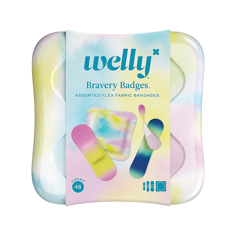 WELLY Bravery Badges 3" Fabric Assorted Adhesive Bandages, Assorted Colors, 48/Pack (44048) image 1