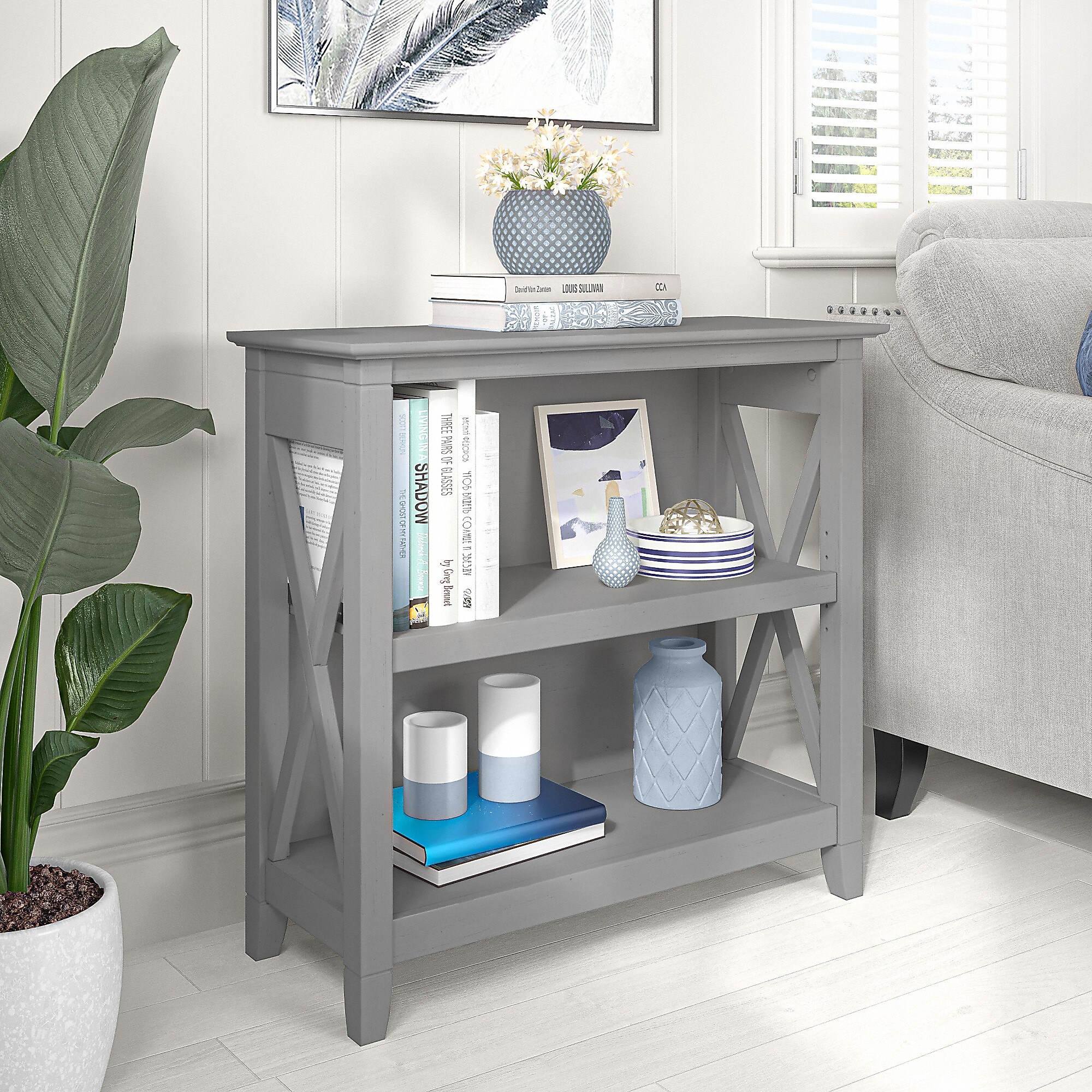 Bush Furniture Key West 30″H 2-Shelf Bookcase with Adjustable Shelf, Cape Cod Gray (KWB124CG-03) Sansujyuku sansujyuku.com