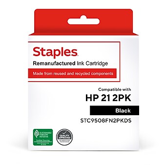 Staples Remanufactured Black Standard Yield Ink Cartridge Replacement for HP 21 (TRC9508FN2PKDS/STC9508FN2PKDS), 2/Pack