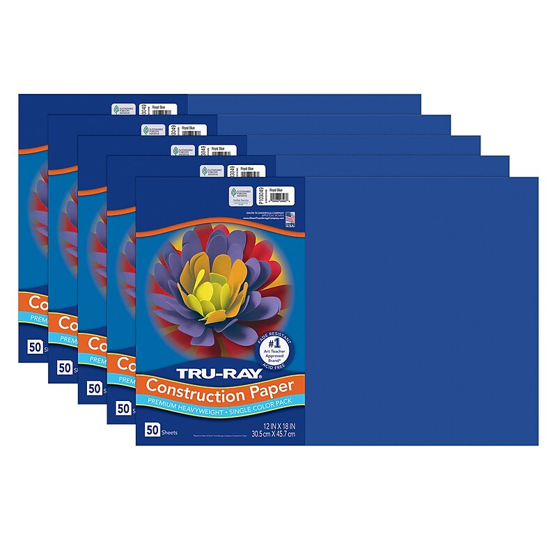 Tru-Ray 12" x 18" Construction Paper, Royal Blue, 50 Sheets/Pack, 5 Packs/Bundle (PAC103049-5) image 1