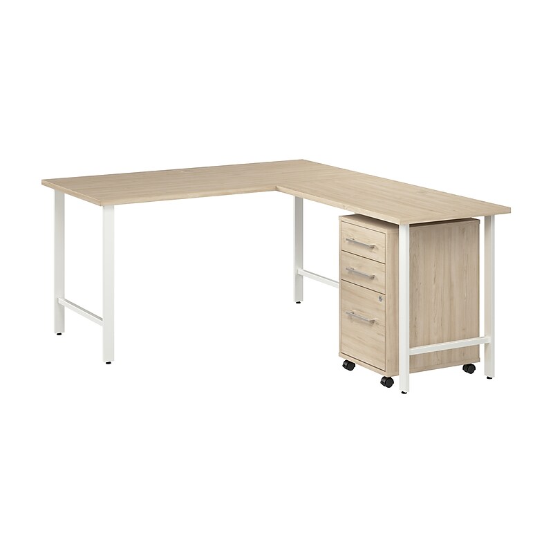 Bush Business Furniture Hustle 60"W L Shaped Computer Desk with 3 Drawer Mobile File Cabinet, Natural Elm (HUS006NE) image 1