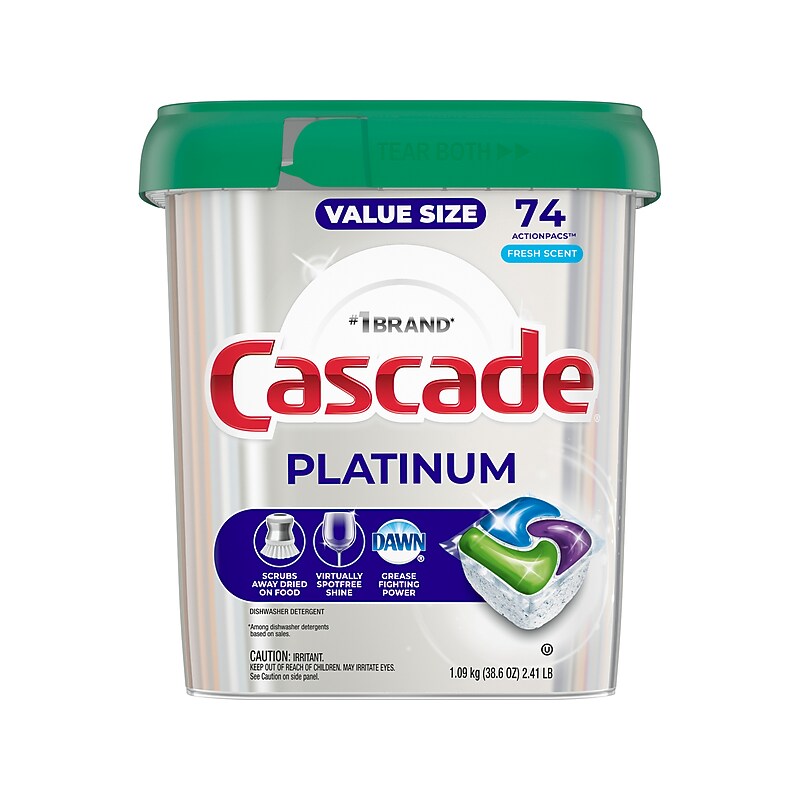 Cascade Platinum ActionPacs Dishwashing Detergent Pods Fresh 74 PodsBox 12052